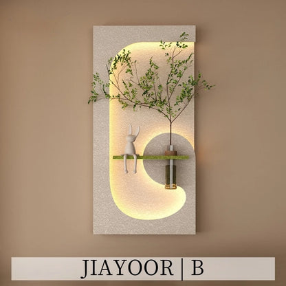 Modern LED Wall Lamp with Green Plant Décor – Creative Living Room & Hallway Light