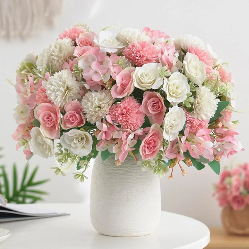 30CM Premium Silk Roses & Hydrangea Bouquet for Wedding Wreaths