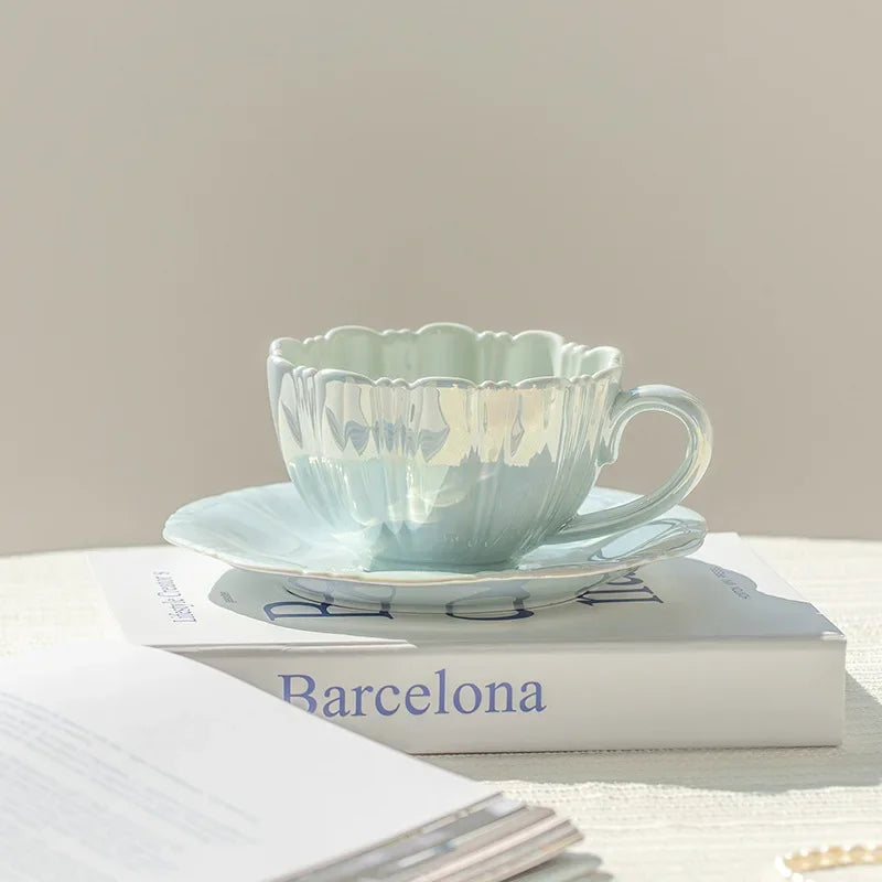 Creative Petal Ceramic Coffee Cup and Saucer Set
