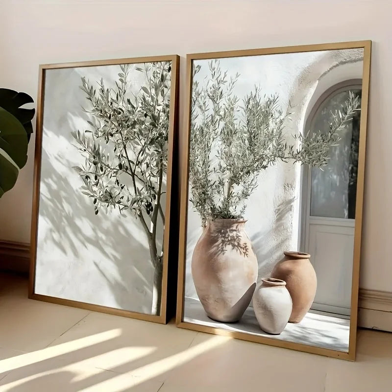 Retro Elegant Olive Tree & Lemon Canvas Wall Art Poster