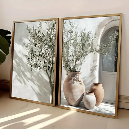 Retro Elegant Olive Tree & Lemon Canvas Wall Art Poster