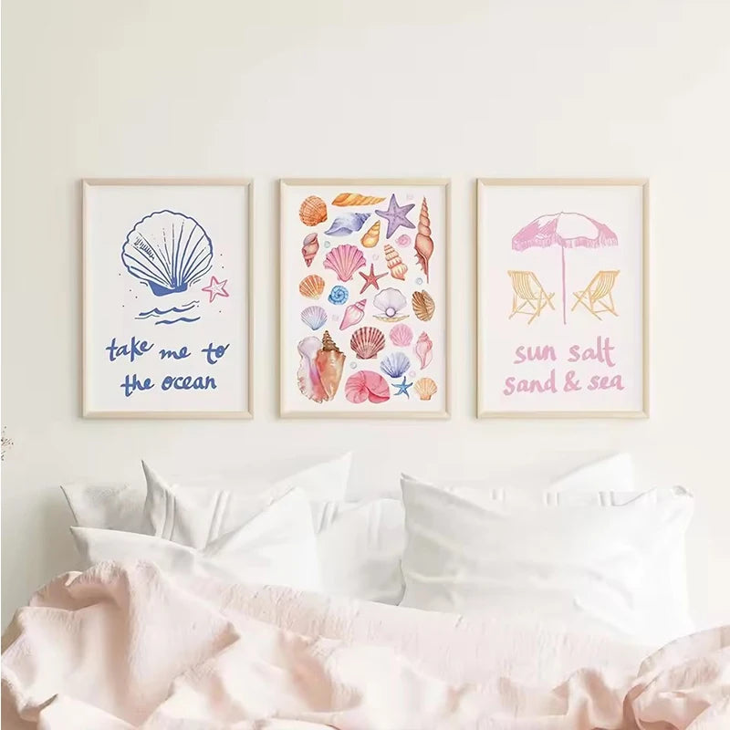 Girly Trendy Beach Scent Coastal Gallery Wall Art Set