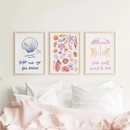 Girly Trendy Beach Scent Coastal Gallery Wall Art Set