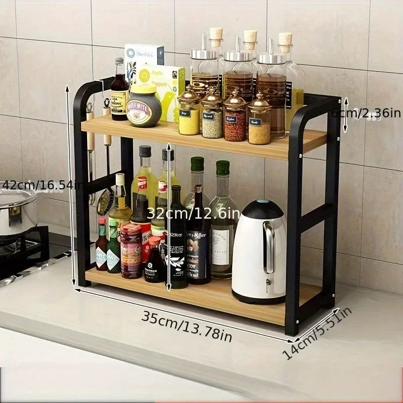 1pc 2-Tier Metal Countertop Shelf - Space Saving Organizer for Coffee, Mugs &amp; Condiments, Rustproof Kitchen Rack