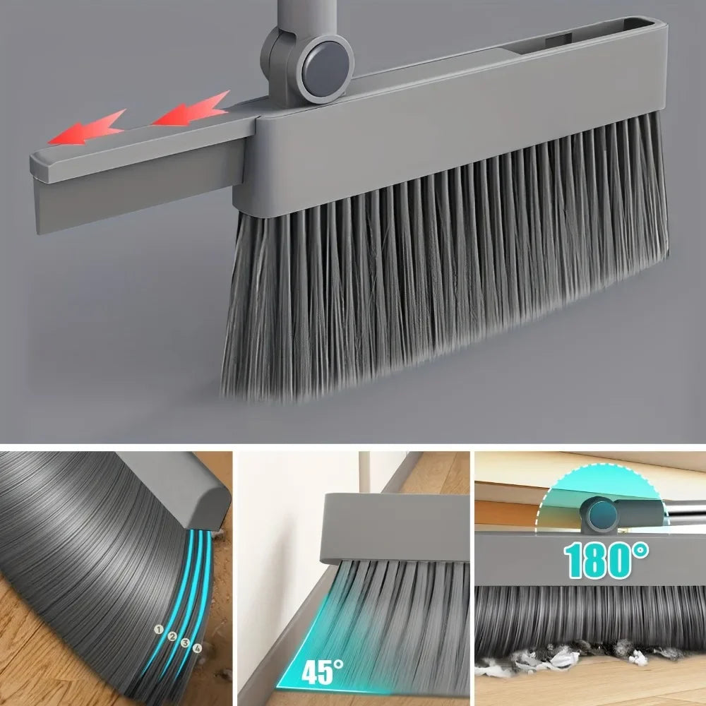 4 in 1 Broom Dustpan Set with Hidden Squeegee for Glass Grease Cleaning Home Use