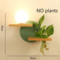 Modern Wooden LED Wall Lamp with Green Plant Design – Nordic Home Decor