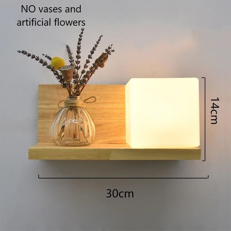 Modern Wooden LED Wall Lamp with Green Plant Design – Nordic Home Decor