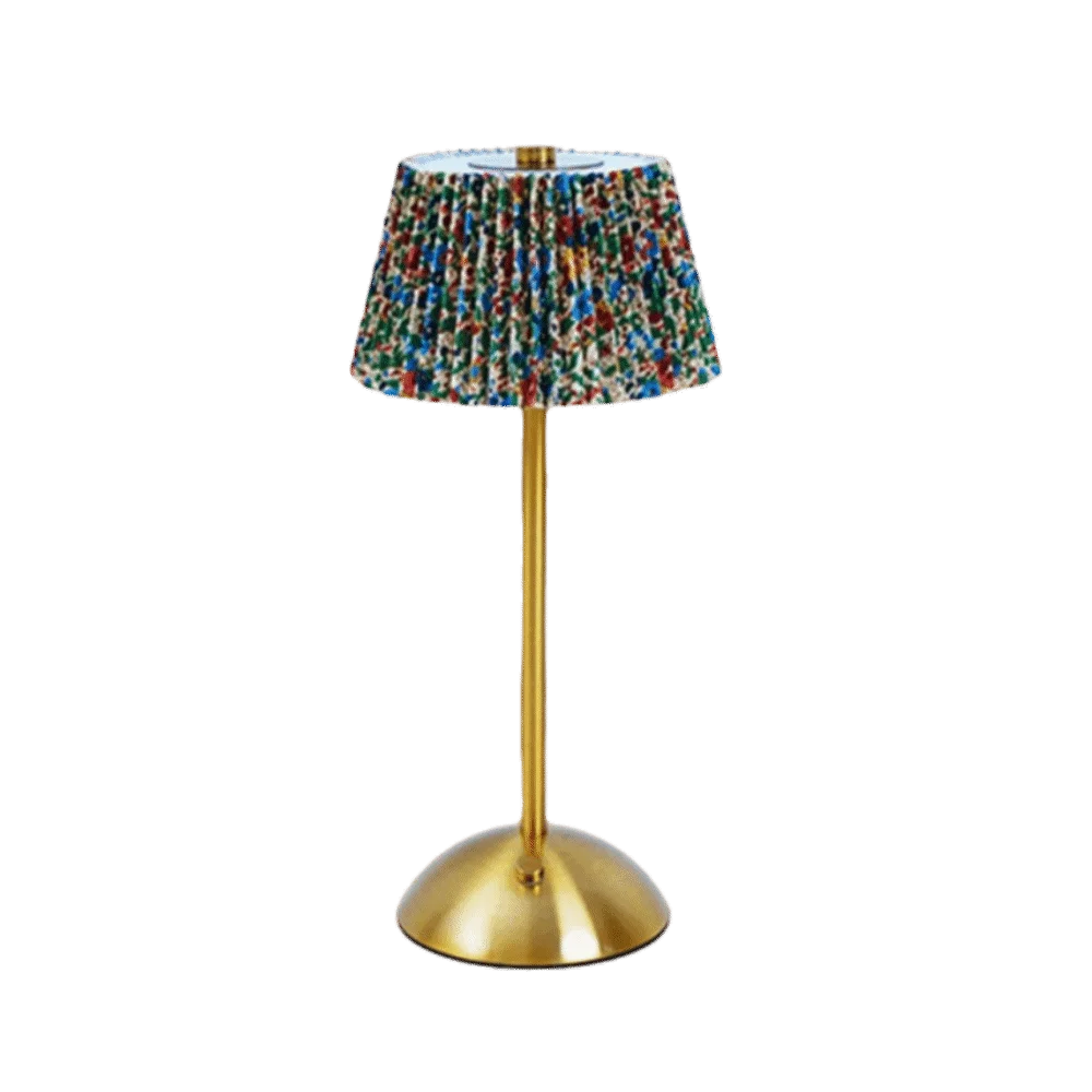 Metal Base Pleated Desk Lamp Fabric Shade Pastoral Style Touch Bedside Lamp Dimmable Wireless Bedside Ambient Light Bedroom