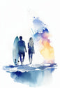 Watercolor Blue Coastal Sea Creatures Canvas Wall Art Posters