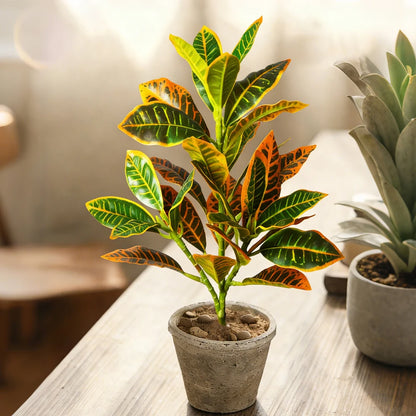 24-41cm Artificial Croton Plant – Realistic Tropical Green Tree Decor