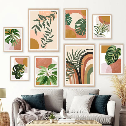 Modern Nordic Style Spring Green Plant Leaf Canvas Poster