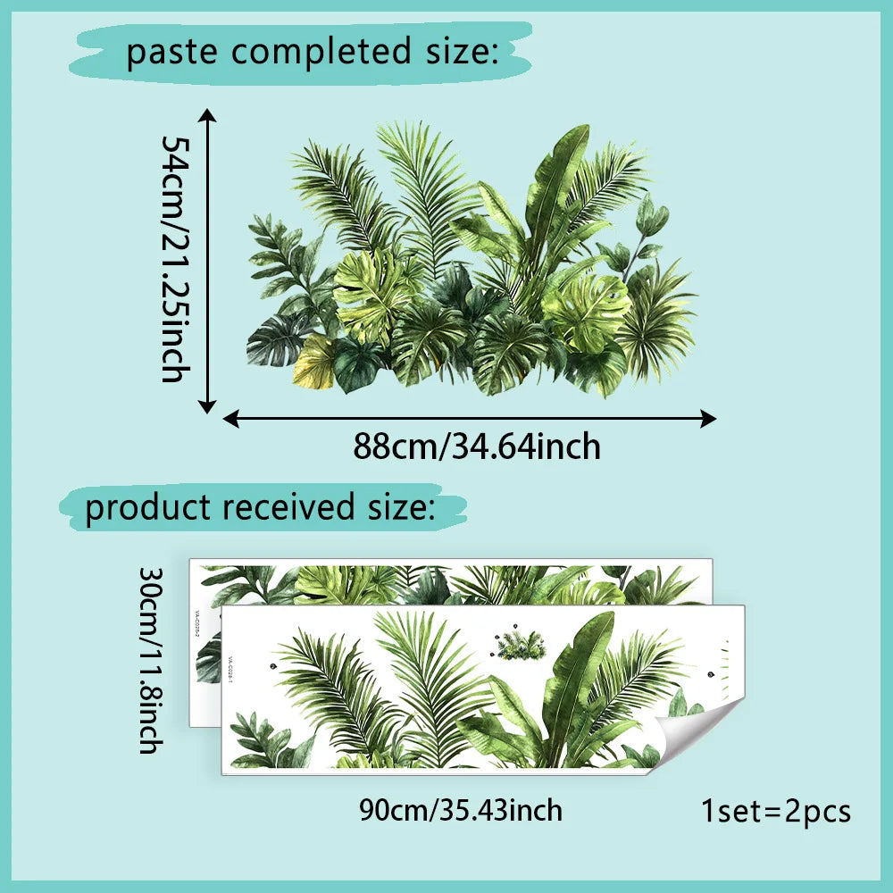 Watercolor Tropical Green Plants Wall Stickers (Removable Decals)