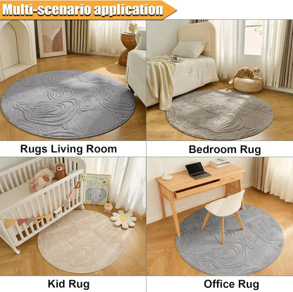 3D Geometric Round Rug – Soft High-Low Polyester,Washable &amp; Non-Slip,Modern Circle Carpet Living Room,Bedroom,Nursery 60-120cm