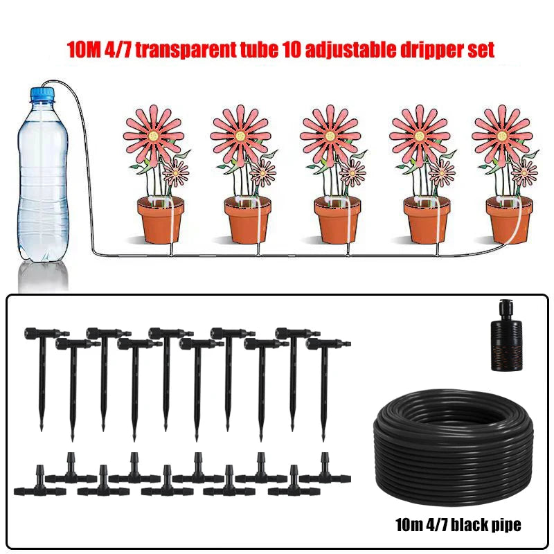 Garden Black Adjustable valve Drip Irrigation Kit Potted Plant Watering Device 4/7mmHose Watering Saving MicroDripper Greenhouse