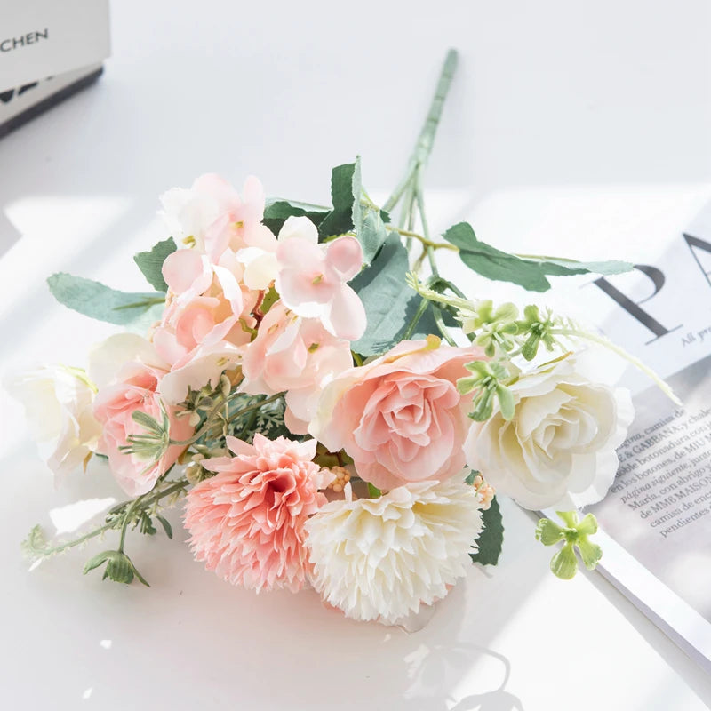 30CM Premium Silk Roses & Hydrangea Bouquet for Wedding Wreaths