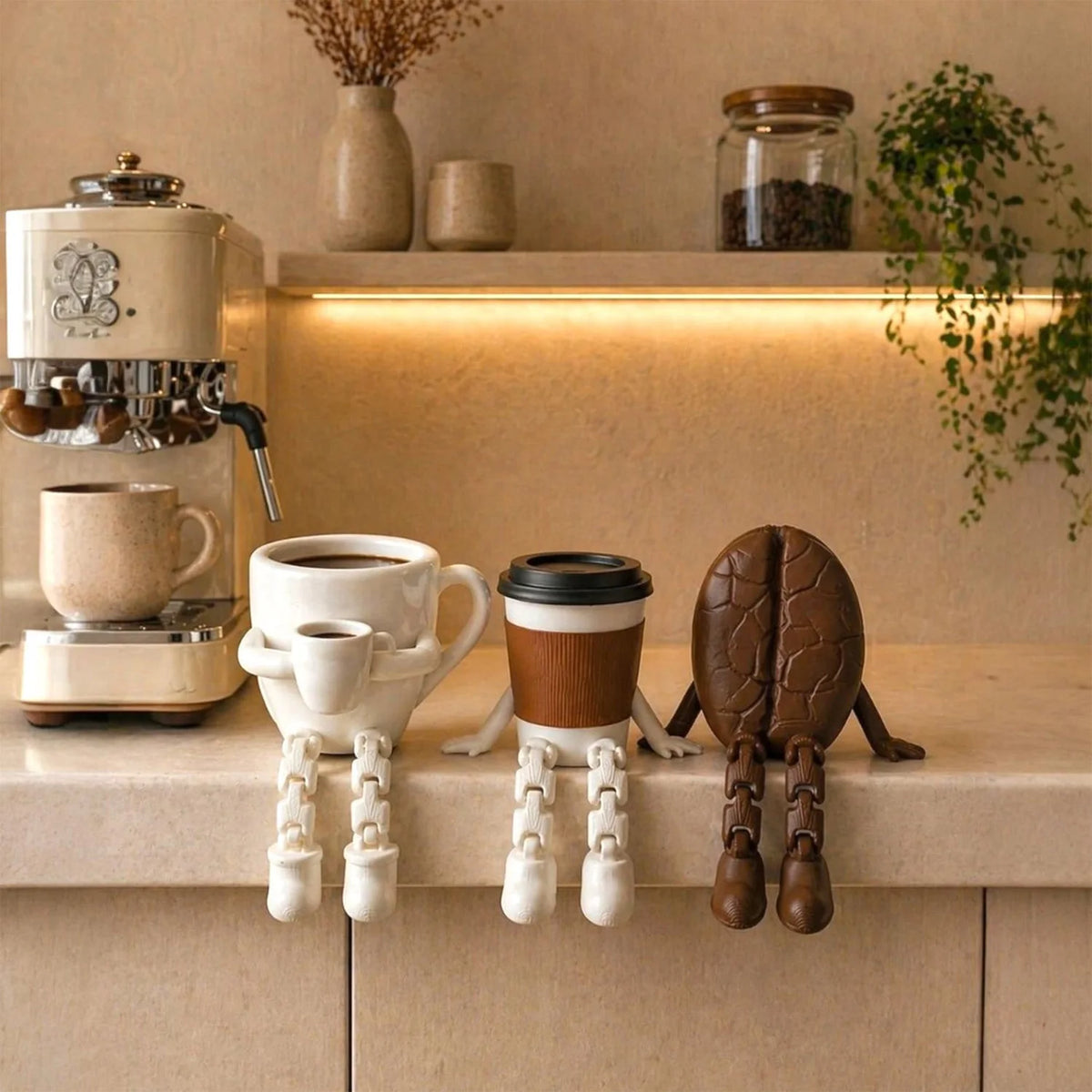 Articulated Coffee Figures, Cute Coffee Cup &amp; Coffee Bean Desk Decor, Fidget Toys for Coffee Lovers, Home Office Ornaments