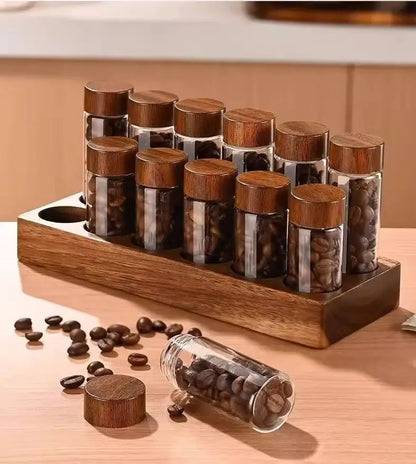 10/20/30ml Mini Glass Bottles Spice Jars with Lids Seasoning Nuts Coffee Beans Storage Jar Wood Sealed Bottle Airtight Canisters