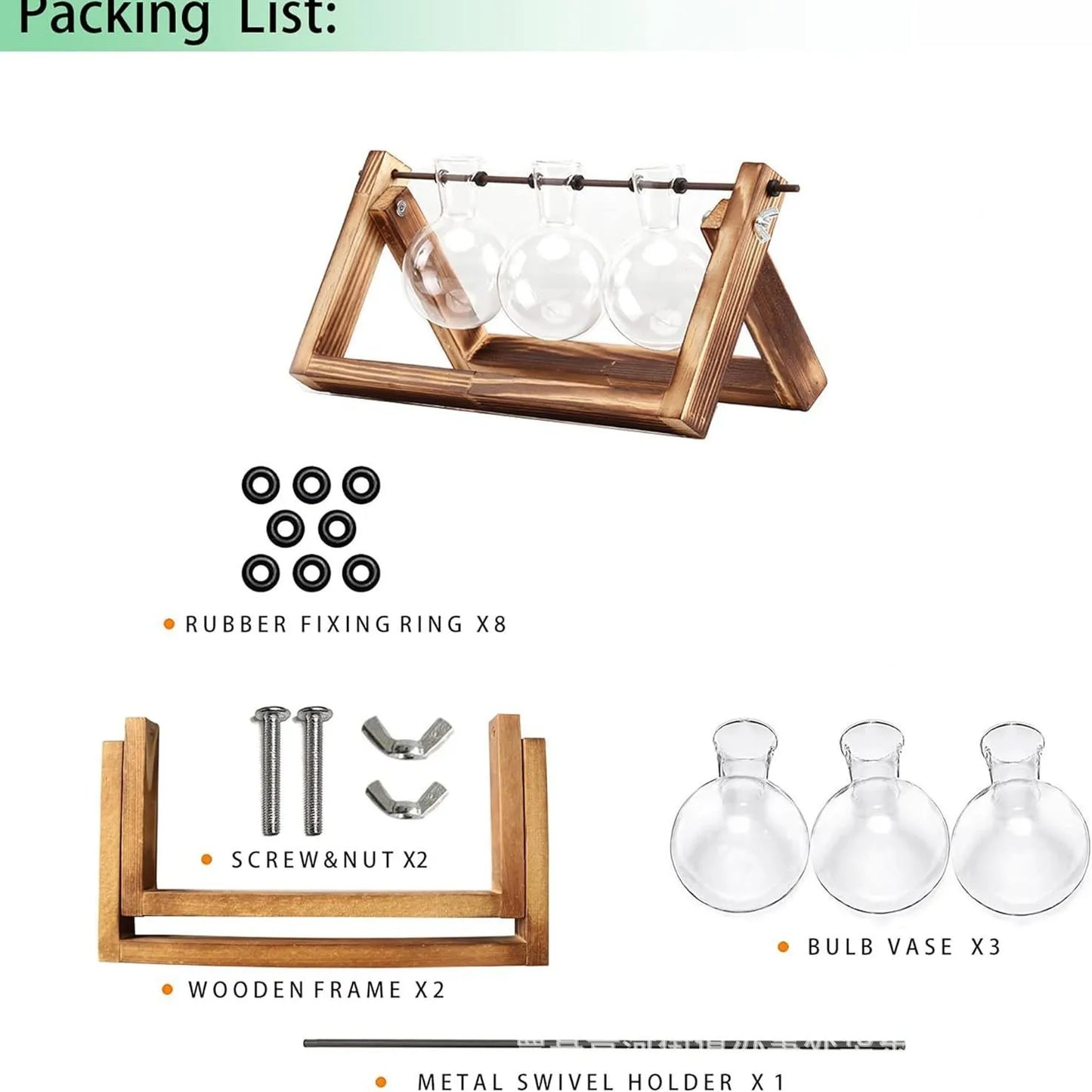 Wooden Frame Hydroponic Glass Vase – Retro Plant Decor