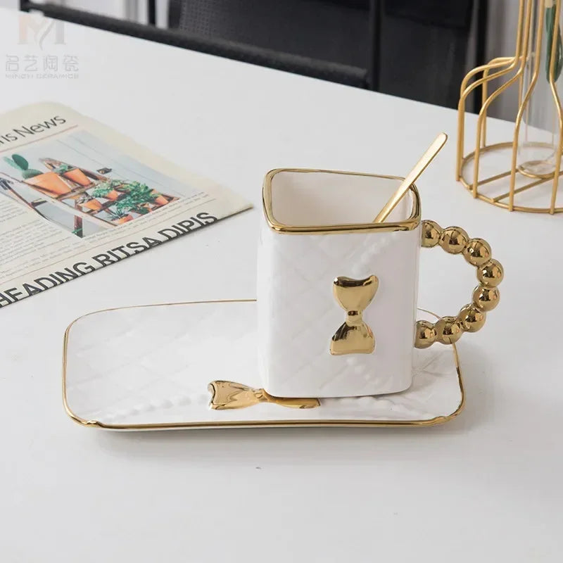 Creative Light Luxury Bag-Shaped Ceramic Coffee Cup & Plate Set