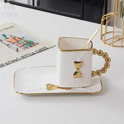 Creative Light Luxury Bag-Shaped Ceramic Coffee Cup & Plate Set
