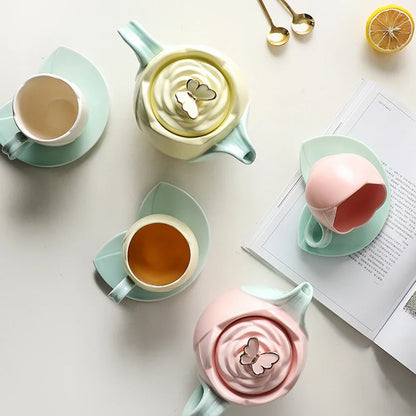 European-Style Tulip Ceramic Milk Tea & Cappuccino Cup Kit