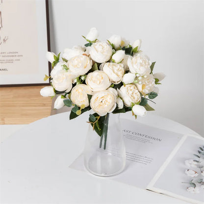 Premium Silk White Peony Artificial Flowers for Home Vase Decor