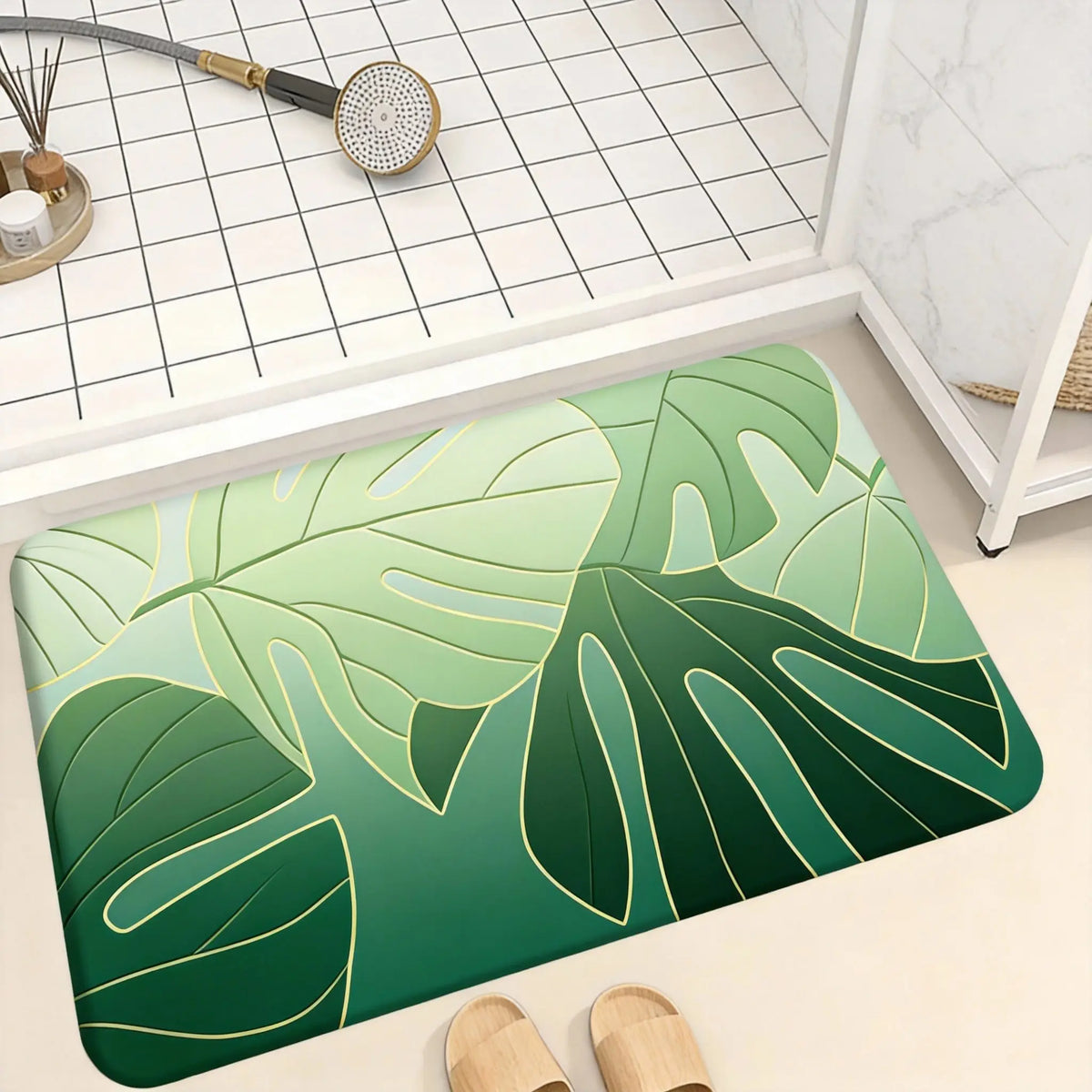 3D Monstera Leaf Doormat 1pc  Green Tropical Plant Design with Raised Pattern, Soft Plush Floor Mat for Bathroom and Living Room