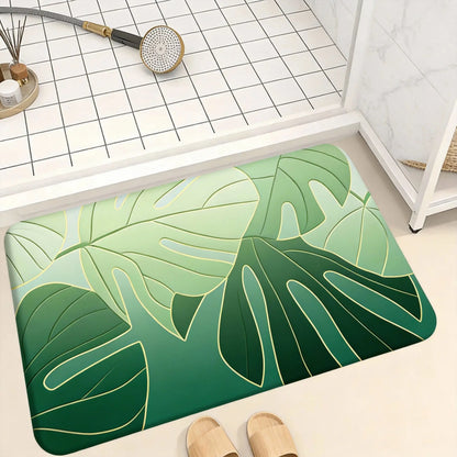 3D Monstera Leaf Doormat 1pc  Green Tropical Plant Design with Raised Pattern, Soft Plush Floor Mat for Bathroom and Living Room