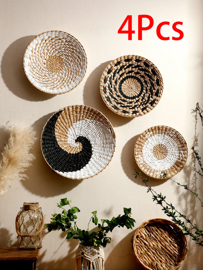 1/6 Pcs Boho Hand Woven Wall Basket Hanging Home Decorative Rustic Wall Basket Decor Art Gift for Kitchen Farmhouse Living Room