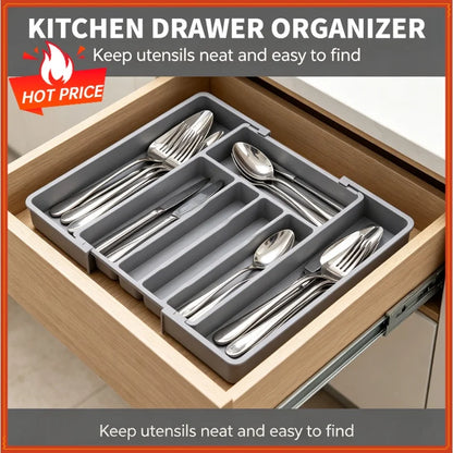 1Pcs Upgradation Adjustable Flatware Tableware Organizer – Plastic Multifunctional Drawer Organizer for Kitchen Counter Utensils