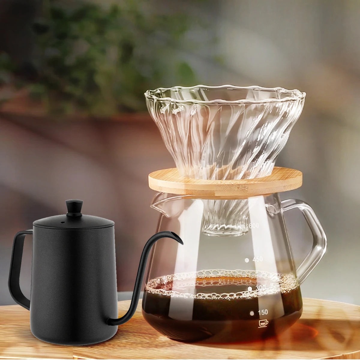 Pour Over Coffee Maker Set Glass Pot With Filter Coffee Dripper Brewer &amp; Stainless Steel Gooseneck Kettle Coffee Filter Manual