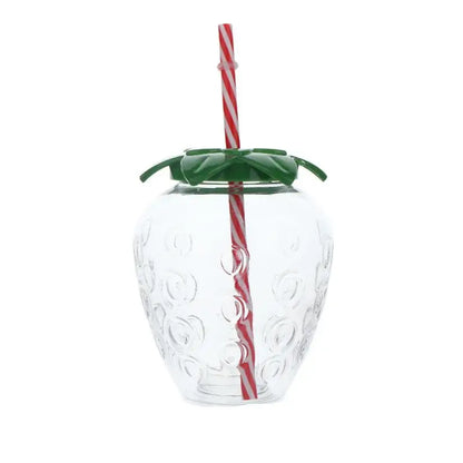 ⚑Strawberry Shaped Plastic Cup With Straw Cute Water Bottle Portable Drinking Cup Beverage Cups For Summer Party Home Use