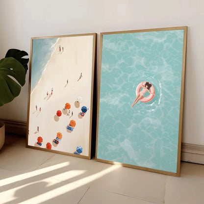 Modern Summer Girl Swimming Pool Party Canvas Poster
