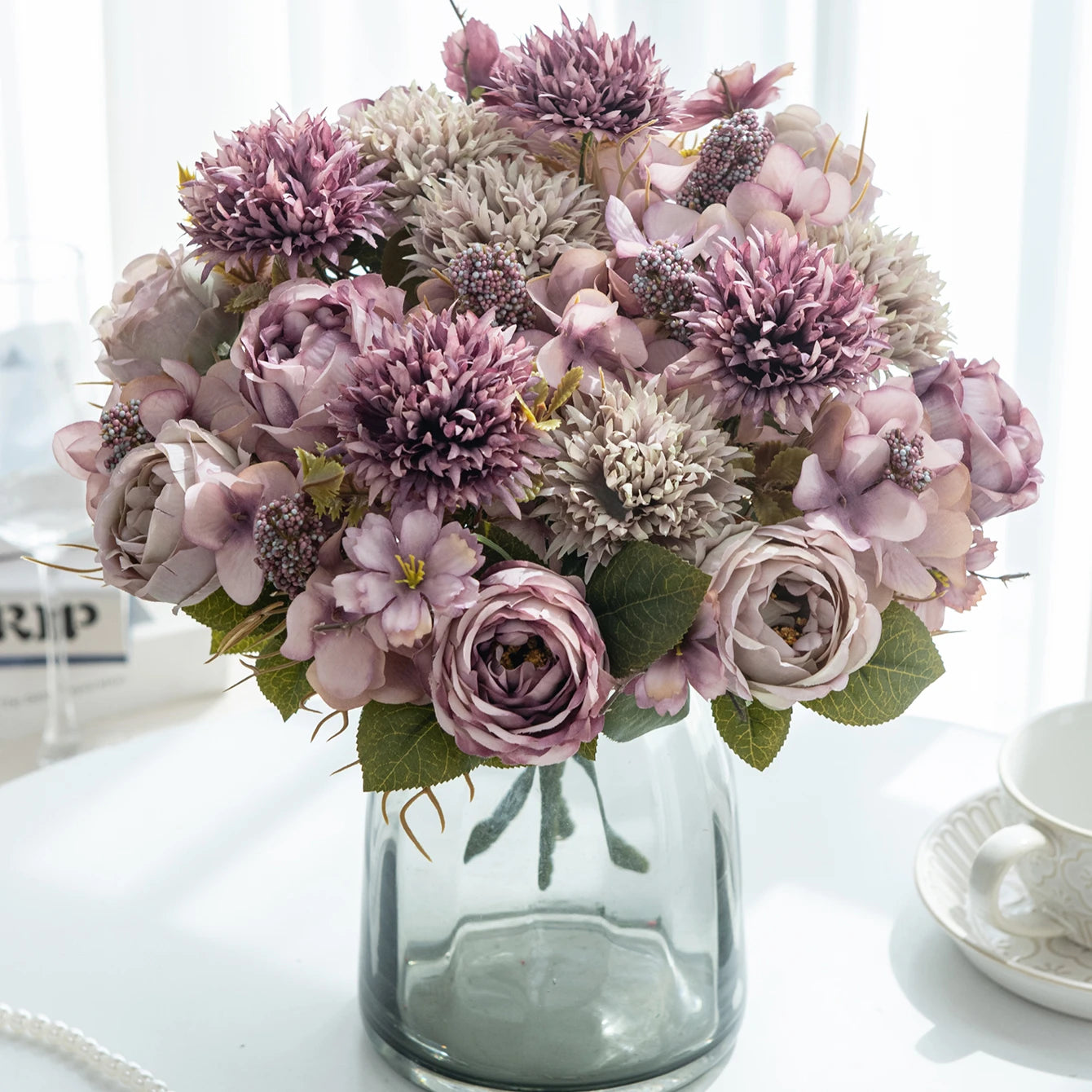 1/4pcs Premium Silk Peony & Rose Bouquet for Wedding Vases