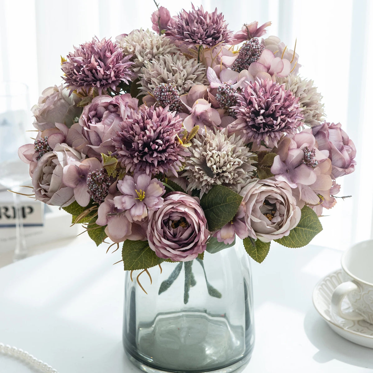 1/4pcs Premium Silk Peony &amp; Rose Bouquet for Wedding Vases