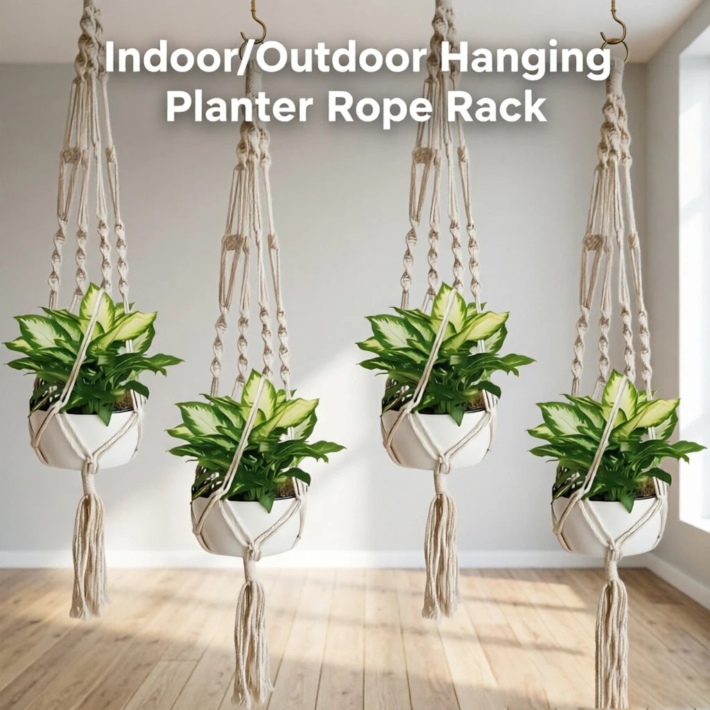 2Pcs Boho Hanging Planter Rope Rack Decorative Woven Rope Basket Outdoor Plant Flower Pot Hanging Organizer Net Room Garden
