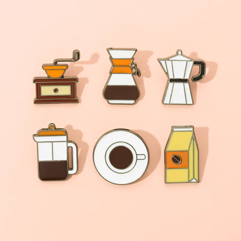 Coffee Maker Enamel Brooch Pin