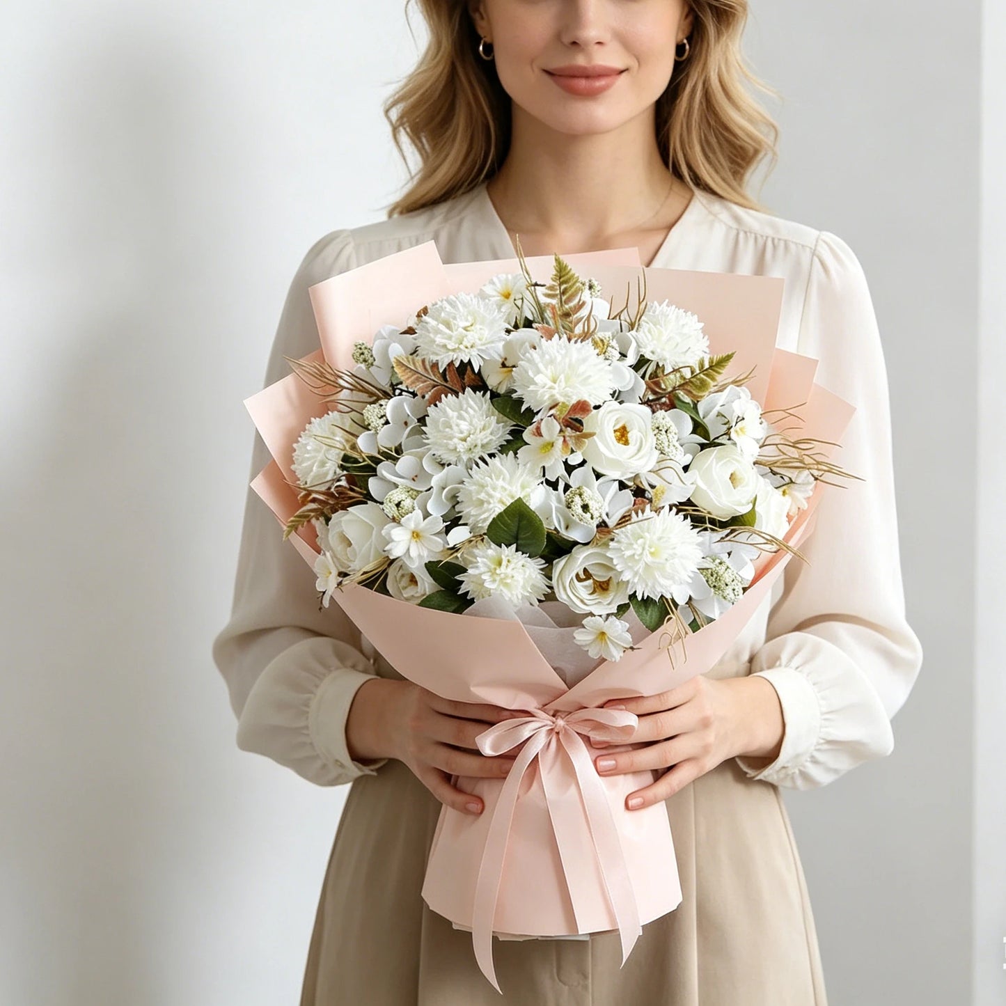 1/4pcs Premium Silk Peony & Rose Bouquet for Wedding Vases