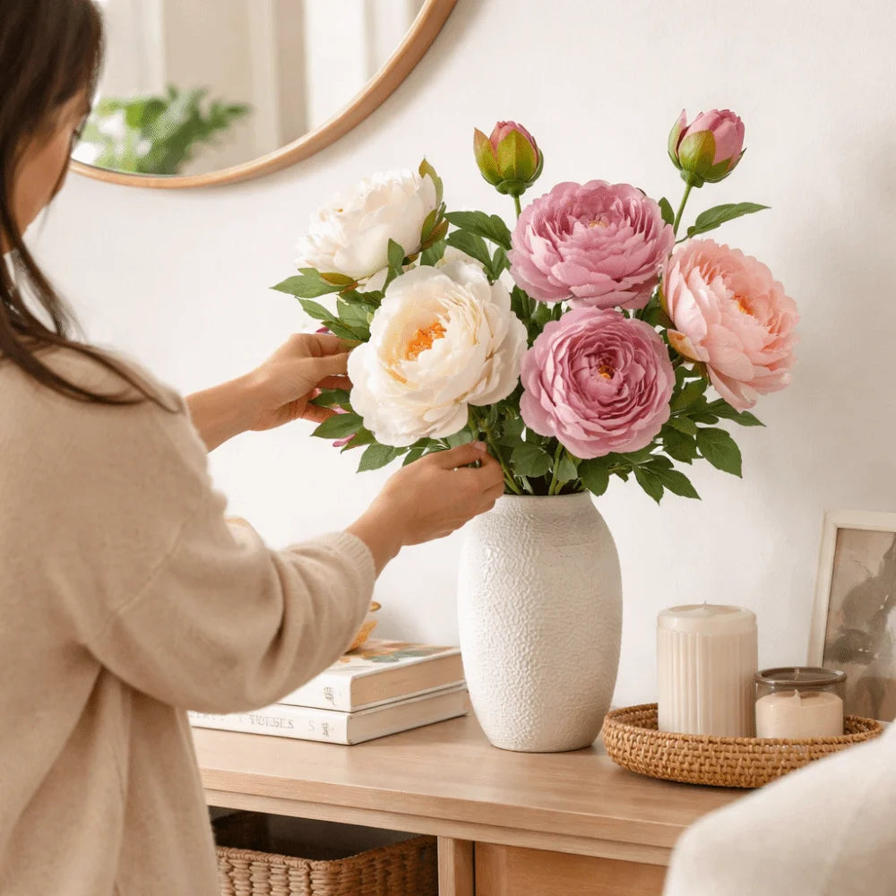 68cm Real-Touch Silk Peony Stem with 2 Blooming Heads