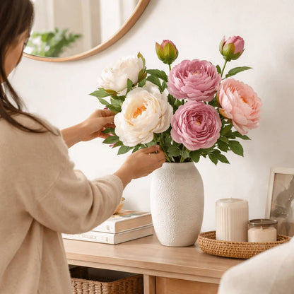 68cm Real-Touch Silk Peony Stem with 2 Blooming Heads