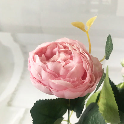 30cm Premium Rose Pink Silk Peony Bouquet (5 Big Heads & 4 Buds)