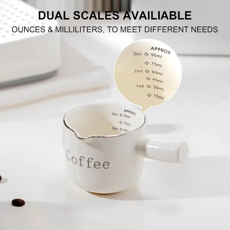 Espresso Coffee Ceramic Small Milk Cup Wth Scale Coffee Measuring Cup Extraction Cup With V-Shaped Mouth Pitcher