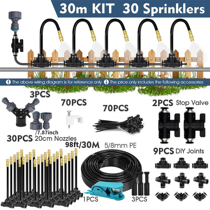 5-30m 1/4" 4/6mm Garden Misting Cooling System 360° Free-bend Misting Nozzle Adjustable Atomizer Sprayer Outdoor Watering Kits
