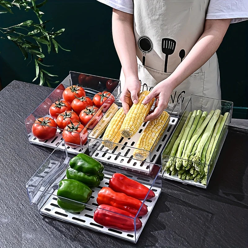 1pcKitchen refrigerator storage box drawer type fresh-keeping box eggs and meat food frozen finishing storage box