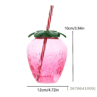 ⚑Strawberry Shaped Plastic Cup With Straw Cute Water Bottle Portable Drinking Cup Beverage Cups For Summer Party Home Use