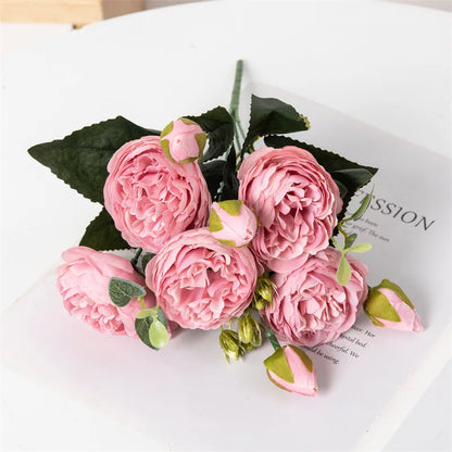 Premium Silk White Peony Artificial Flowers for Home Vase Decor