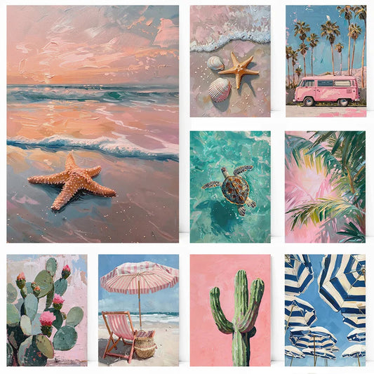 French Beach Vibes Canvas Print | Girly Tropical Wall Art