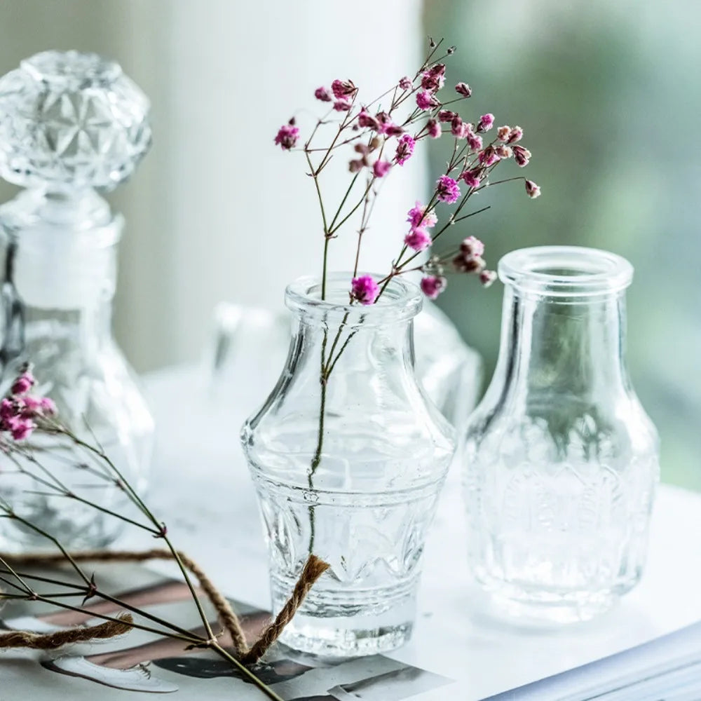 10PCS Retro Mini Glass Vase Set – European Style Decorative Flower Vases
