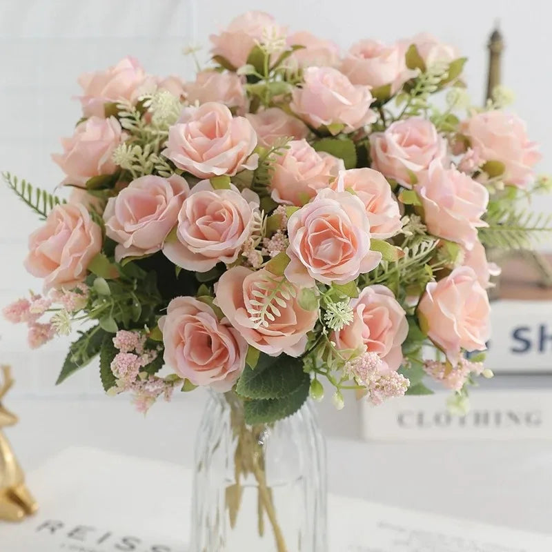 30cm Premium Silk Rose & Peony Bouquet (5 Big Heads & 4 Buds)