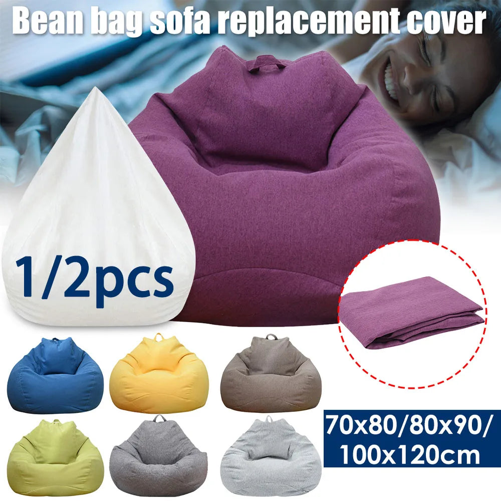 1/2Pcs Lazy Sofa Cover Solid Chair Covers Without Filler Large Bean Bag Cover Adults Couch Living Room Bedroom Tatami Lounger